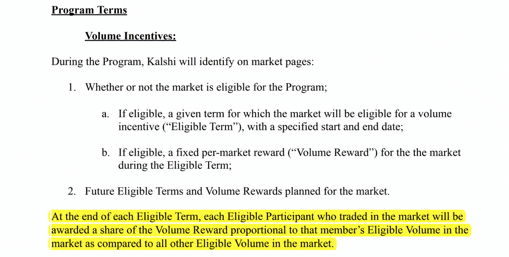 Kalshi Program Terms (Highlighted)