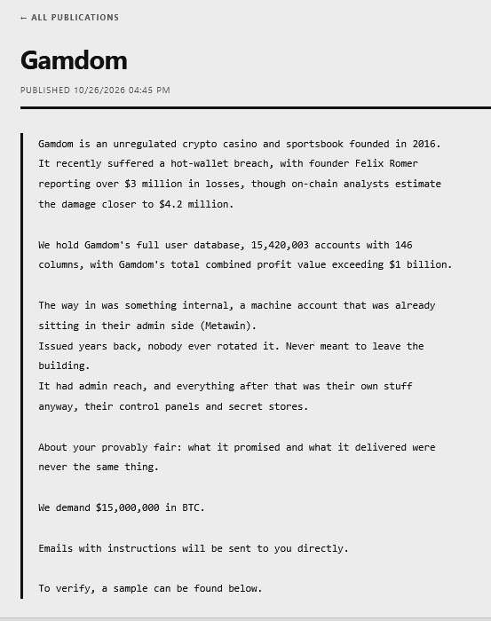 Whitearmor Gamdom Breach Notice