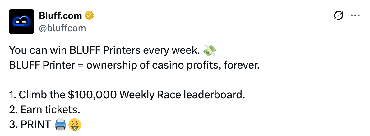 Bluff Printers weekly race tweet