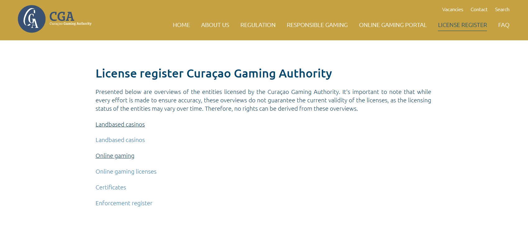 Curacao gambling registry