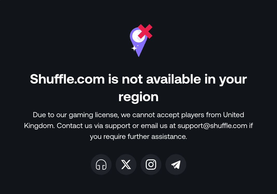 Shuffle.com hard block on UK location