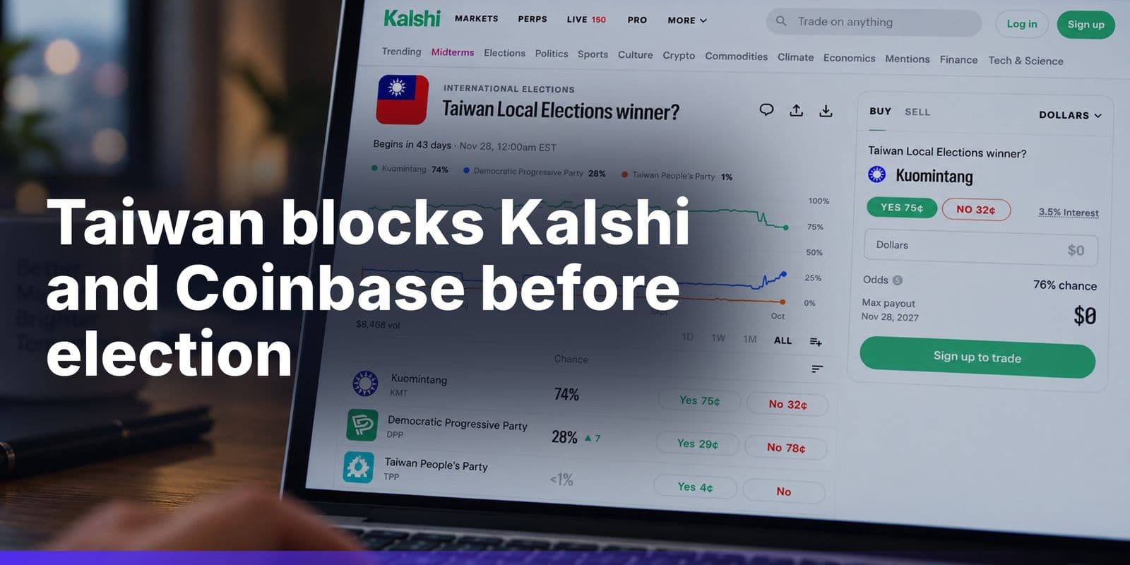 Taiwan Blocks Kalshi and Coinbase Over Election Betting